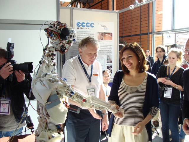 Dr. Nora Berra, MEP, the French Secretary of State for Health, meets ECCEROBOT at the Innorobo trade show, Lyon, 2011. Dr. Nora Berra, MEP, the French Secretary of State for Health, meets ECCEROBOT at the Innorobo trade show, Lyon, 2011.